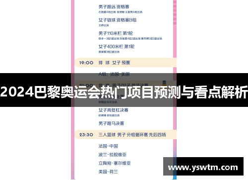 2024巴黎奥运会热门项目预测与看点解析